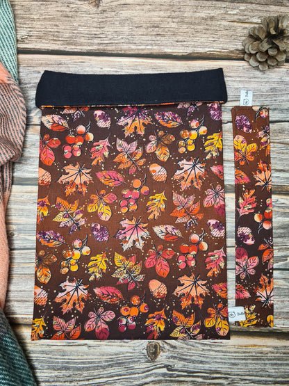 pochette en tissu pour les livres au couleur de l'automne avec marque-page en tissu assorti