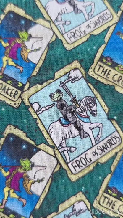 video de la pochette à livre le croasseur. book sleeve grenouille chevalier, fantasy. Tissu exclusif. Artisanal. Flanelle de coton. Bellette Workshop. Lecteur de fantasy et de cosy fantasy. The croaker. Frog of swords
